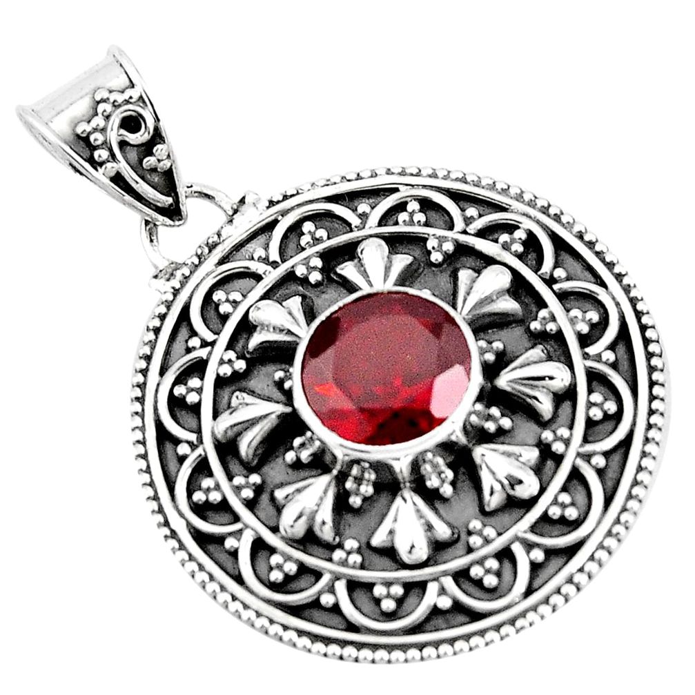 925 sterling silver 3.01cts natural red garnet round pendant jewelry p90232