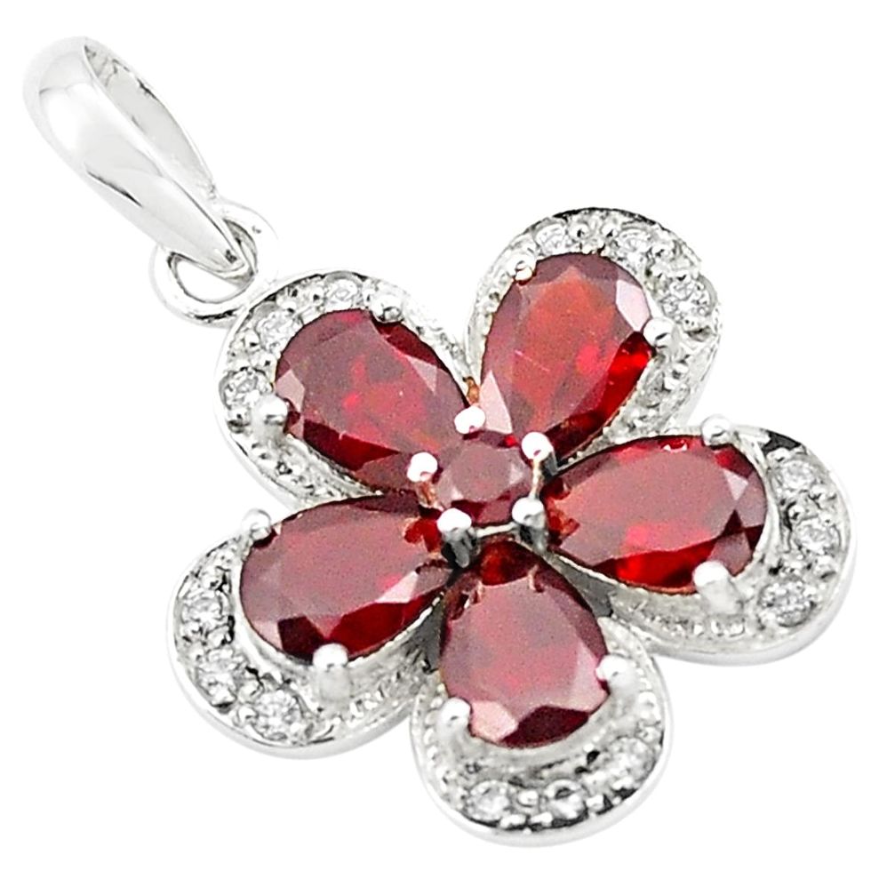 925 sterling silver 8.05cts natural red garnet white topaz pendant p73814