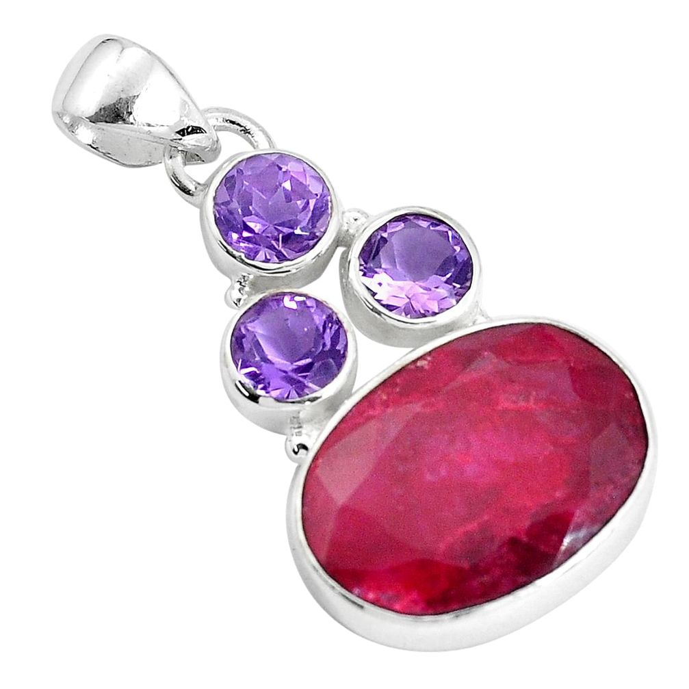925 sterling silver 15.16cts natural red ruby amethyst pendant jewelry p33924
