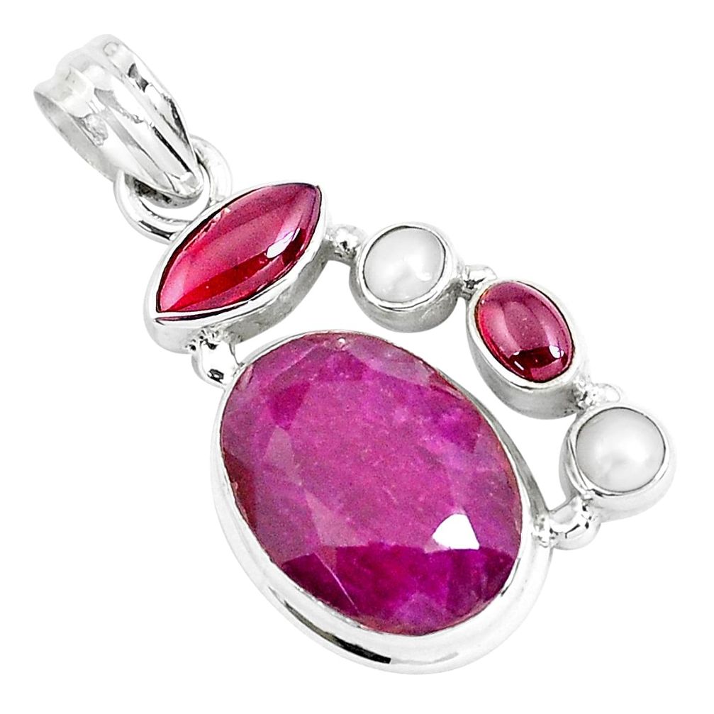 925 sterling silver 16.15cts natural red ruby garnet pendant jewelry p49390