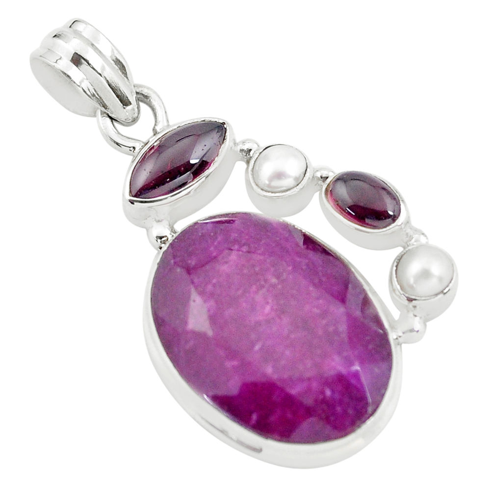 925 sterling silver 18.66cts natural red ruby garnet pendant jewelry p59144