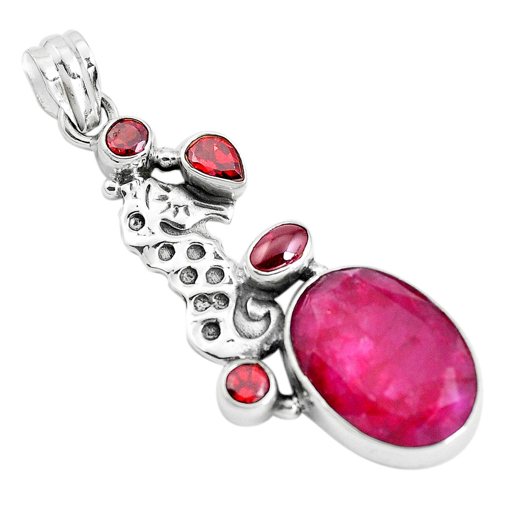 925 sterling silver 17.36cts natural red ruby garnet seahorse pendant p38975