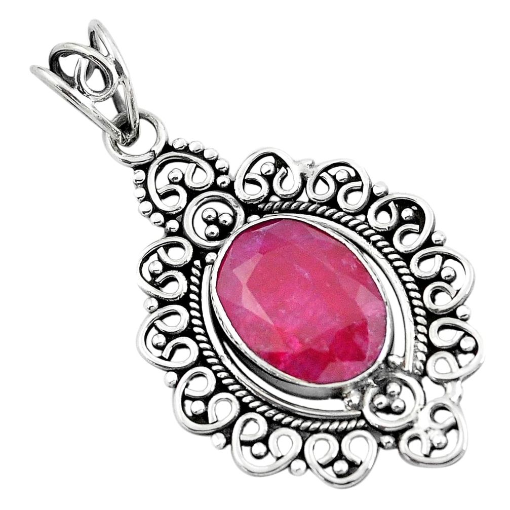 925 sterling silver 6.31cts natural red ruby oval shape pendant jewelry d31952