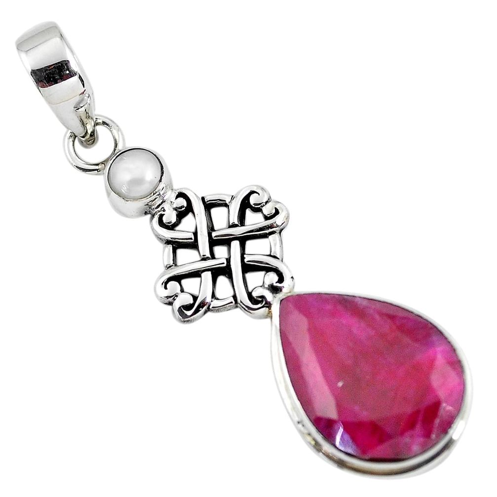 925 sterling silver 13.36cts natural red ruby pearl pendant jewelry p56804