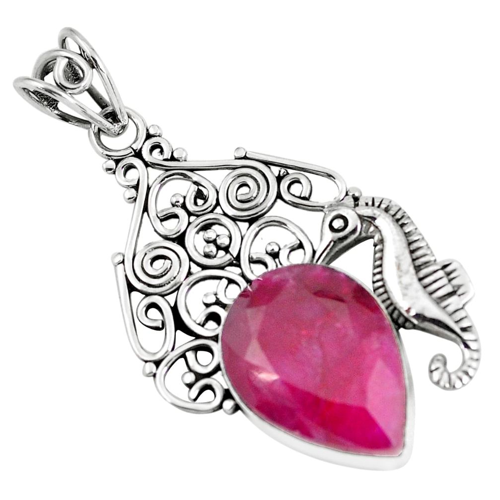 925 sterling silver 14.21cts natural red ruby seahorse pendant jewelry p59793
