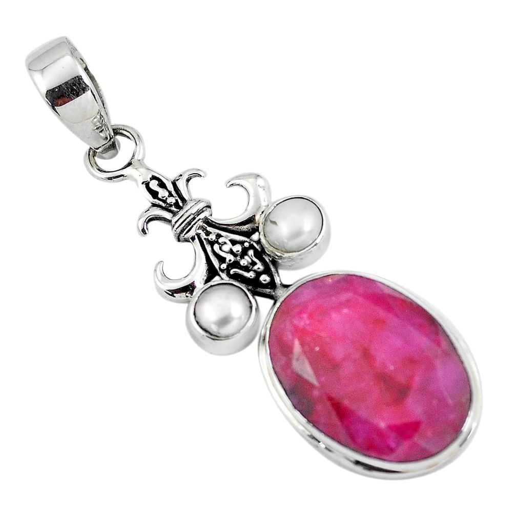 925 sterling silver 14.21cts natural red ruby white pearl pendant jewelry p56811