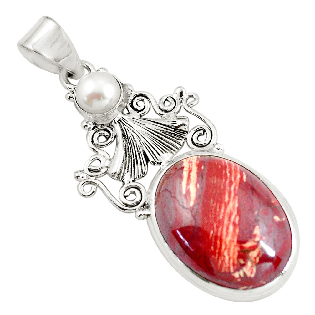 925 sterling silver 21.48cts natural red snakeskin jasper pearl pendant d31724