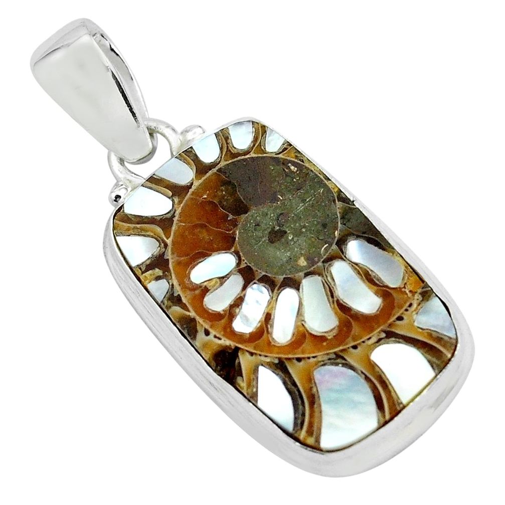 925 sterling silver 18.15cts natural shell in ammonite octagan pendant p69460