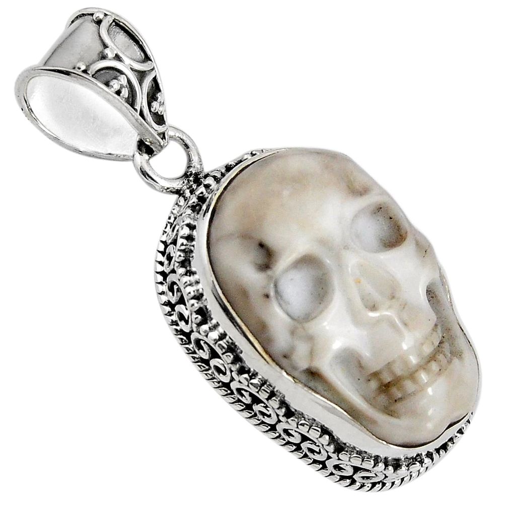 925 sterling silver 17.44cts natural white howlite buddha charm pendant p90428