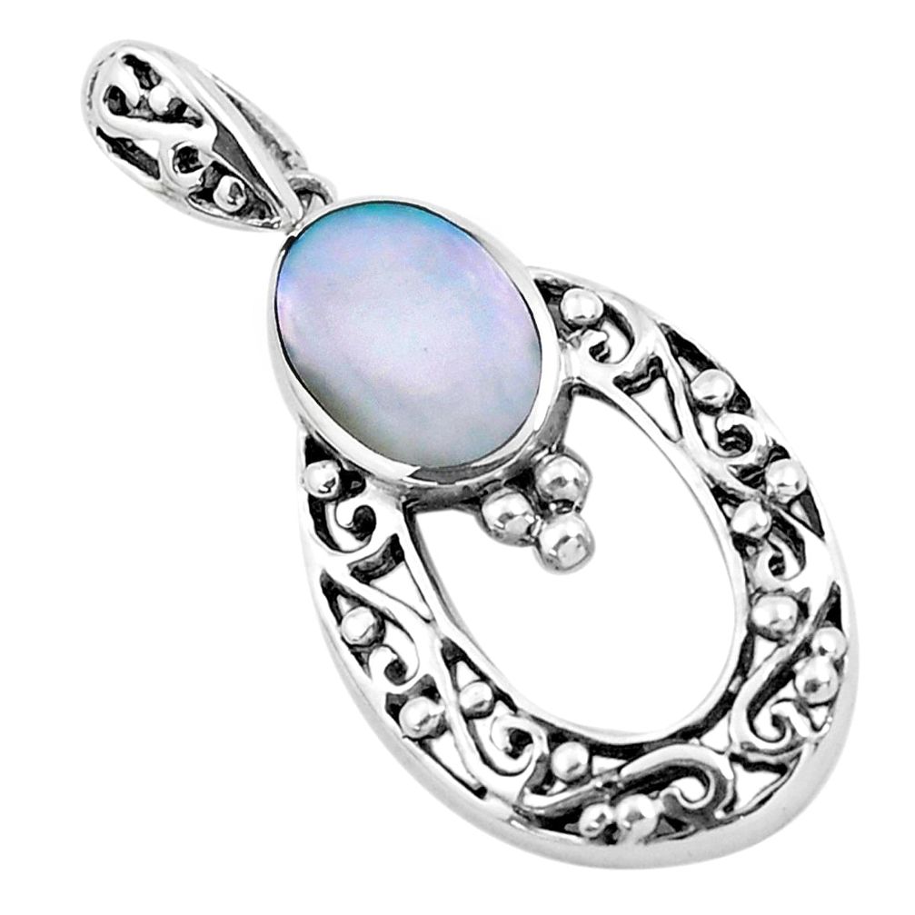 925 sterling silver 3.17cts natural white pearl oval pendant jewelry c1696