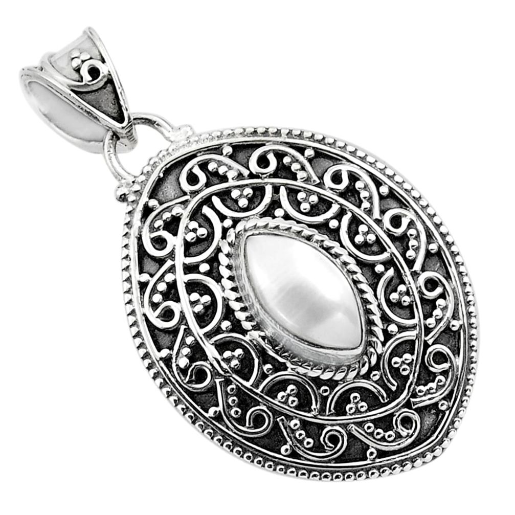925 sterling silver 2.44cts natural white pearl pendant jewelry p86339