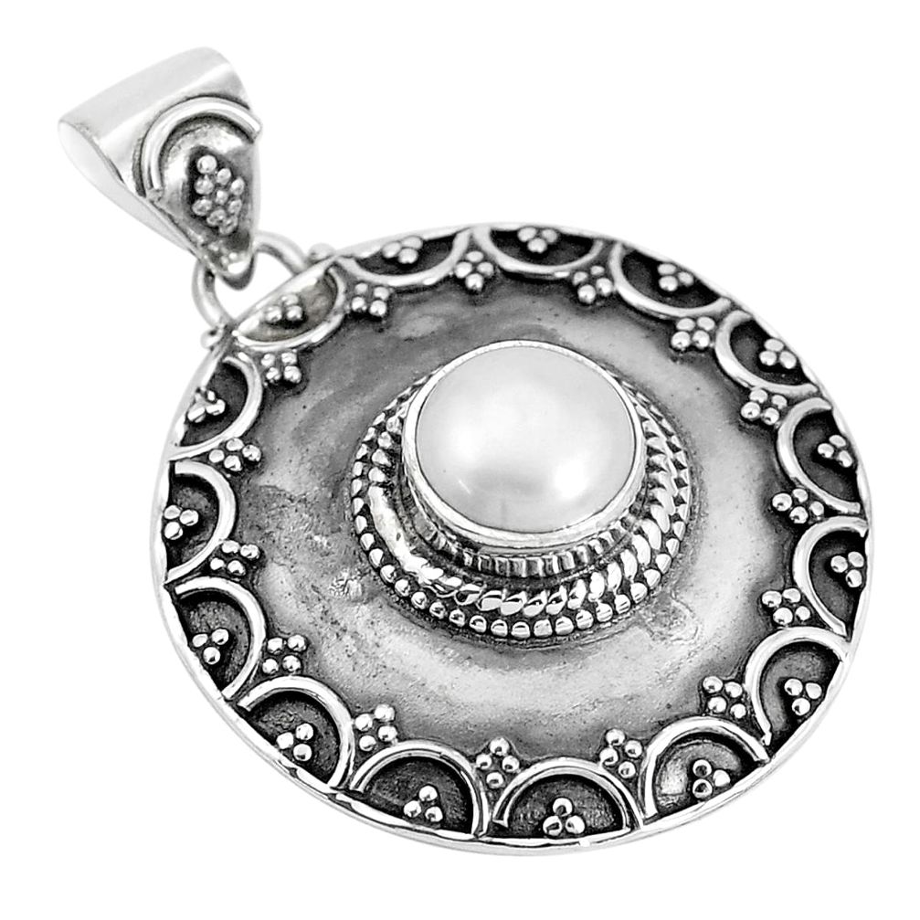 925 sterling silver 3.29cts natural white pearl round pendant jewelry p33568