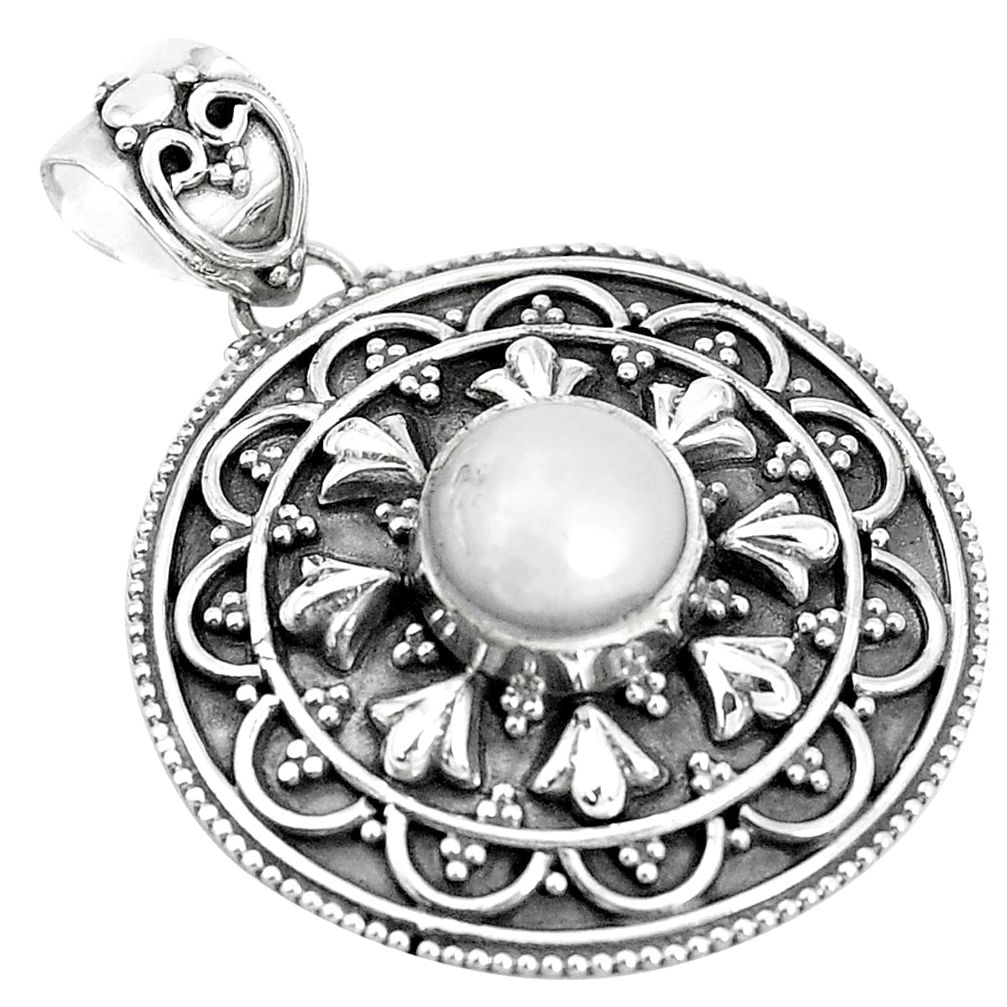 925 sterling silver 3.45cts natural white pearl round pendant jewelry p33575