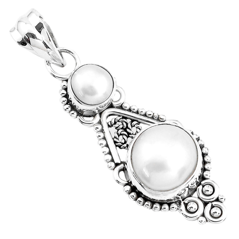 925 sterling silver 6.57cts natural white pearl round pendant jewelry p39347