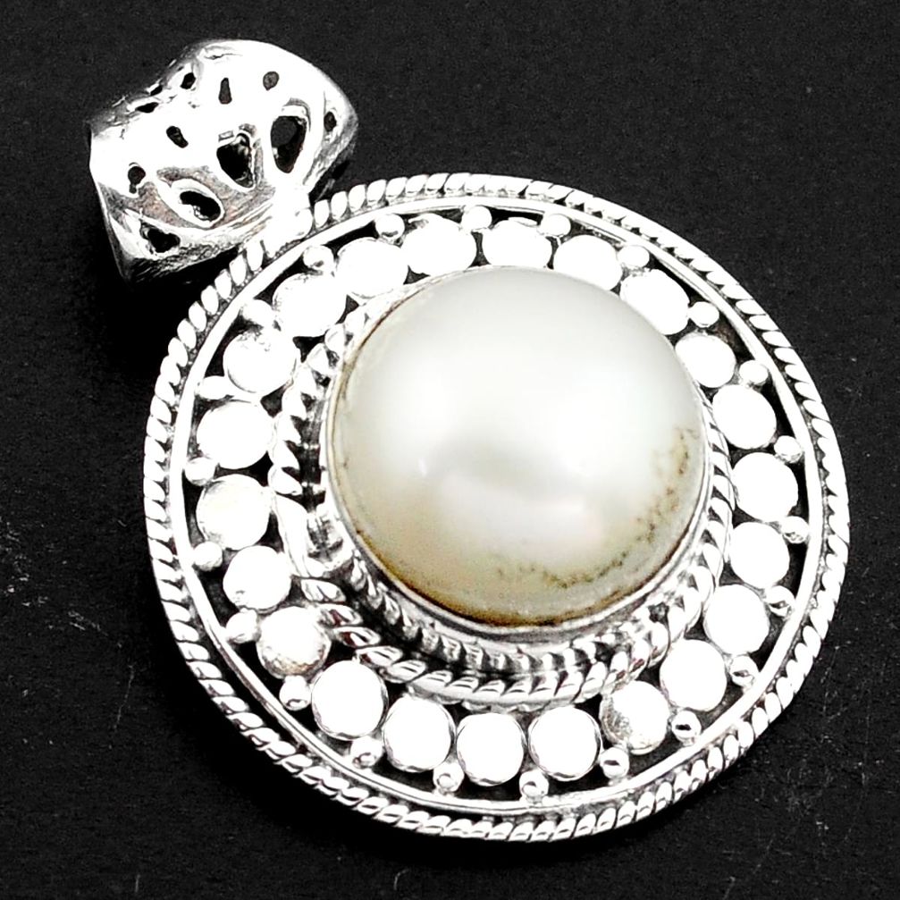 925 sterling silver 8.71cts natural white pearl round pendant jewelry p86483