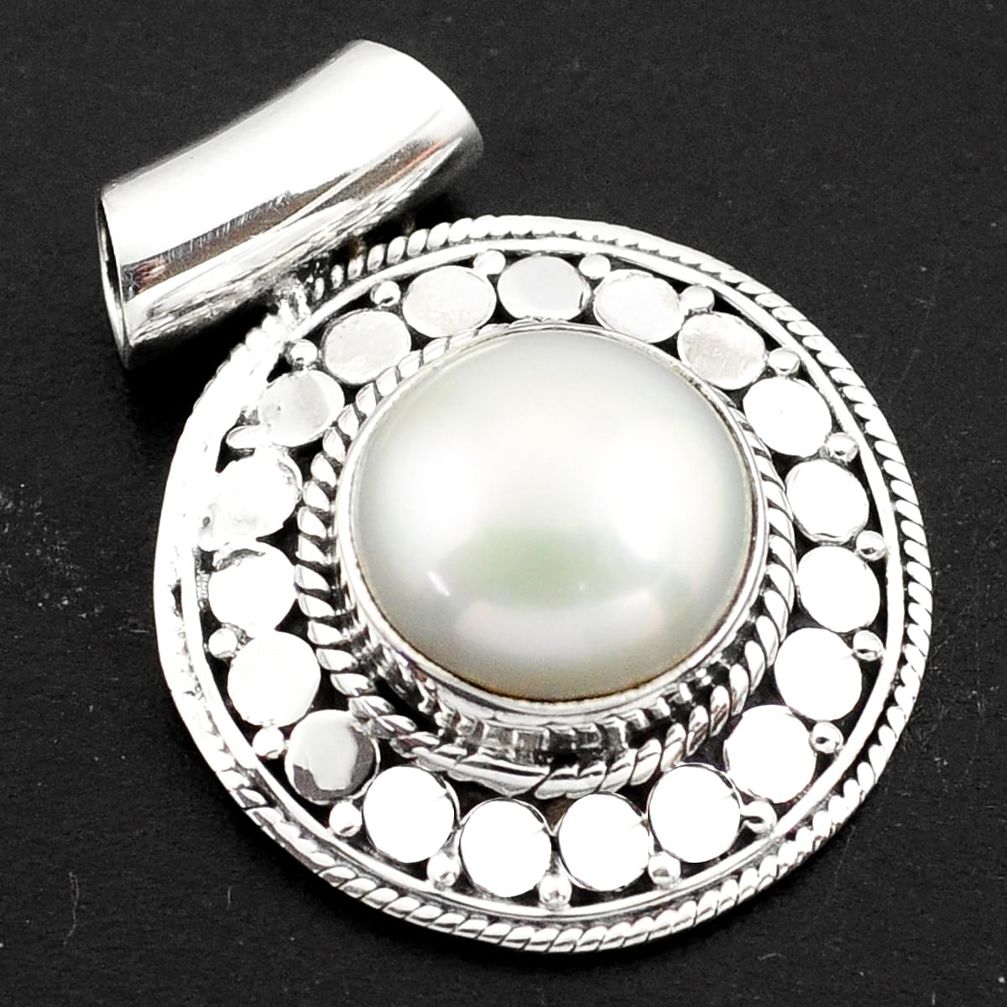925 sterling silver 9.44cts natural white pearl round pendant jewelry p86487