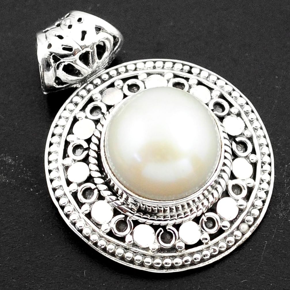 925 sterling silver 8.70cts natural white pearl round pendant jewelry p86491