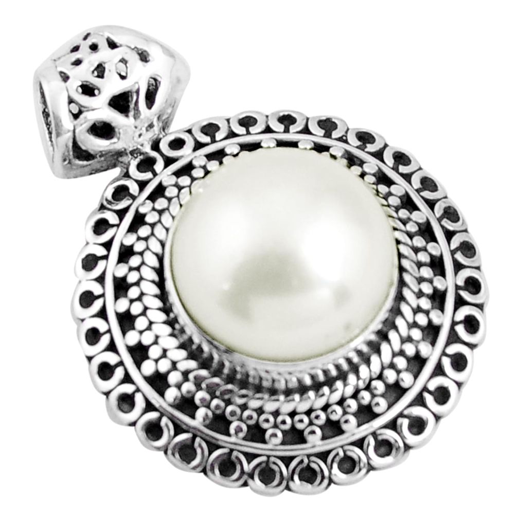 925 sterling silver 13.05cts natural white pearl round pendant jewelry p90290