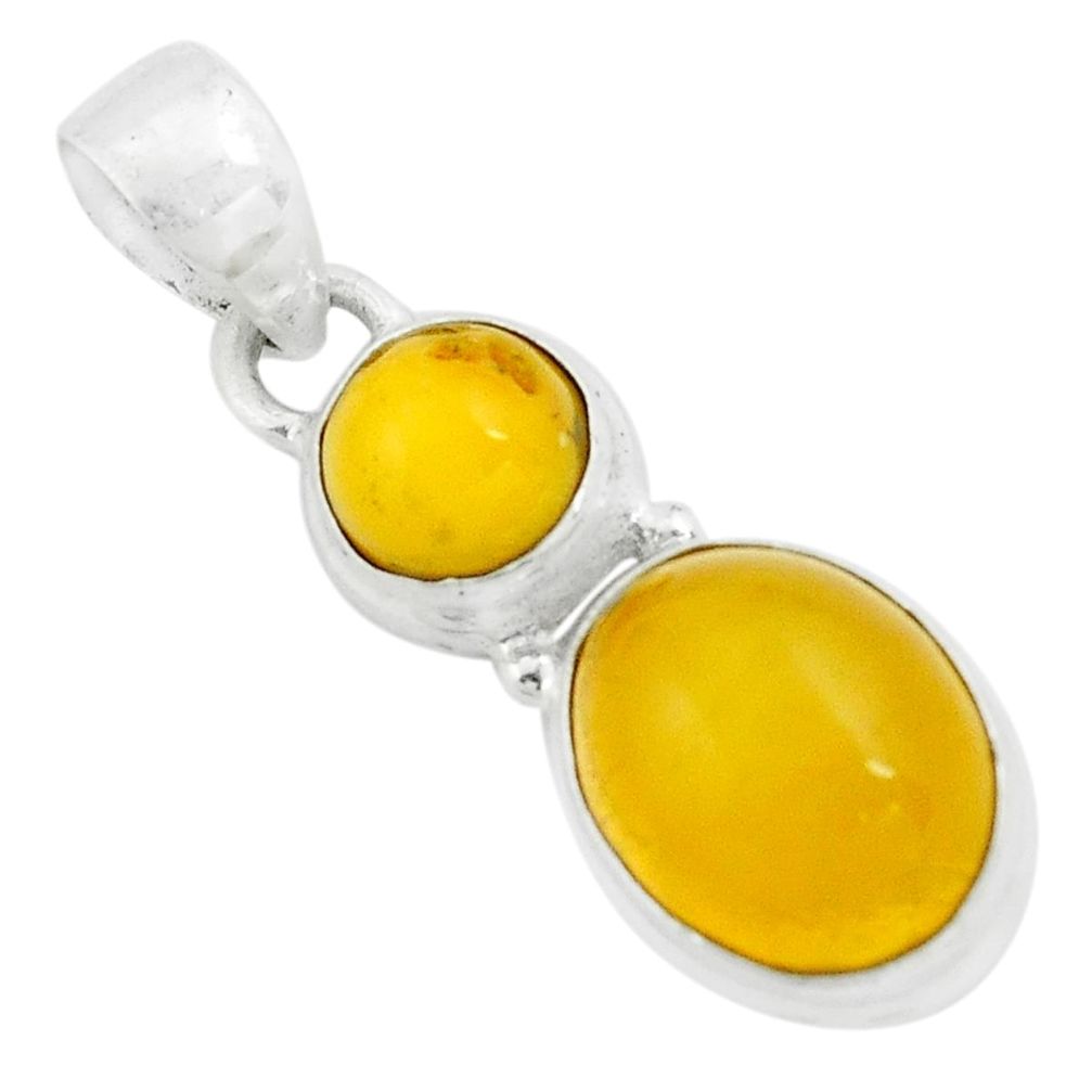 925 sterling silver 5.84cts natural yellow amber bone pendant jewelry p67397