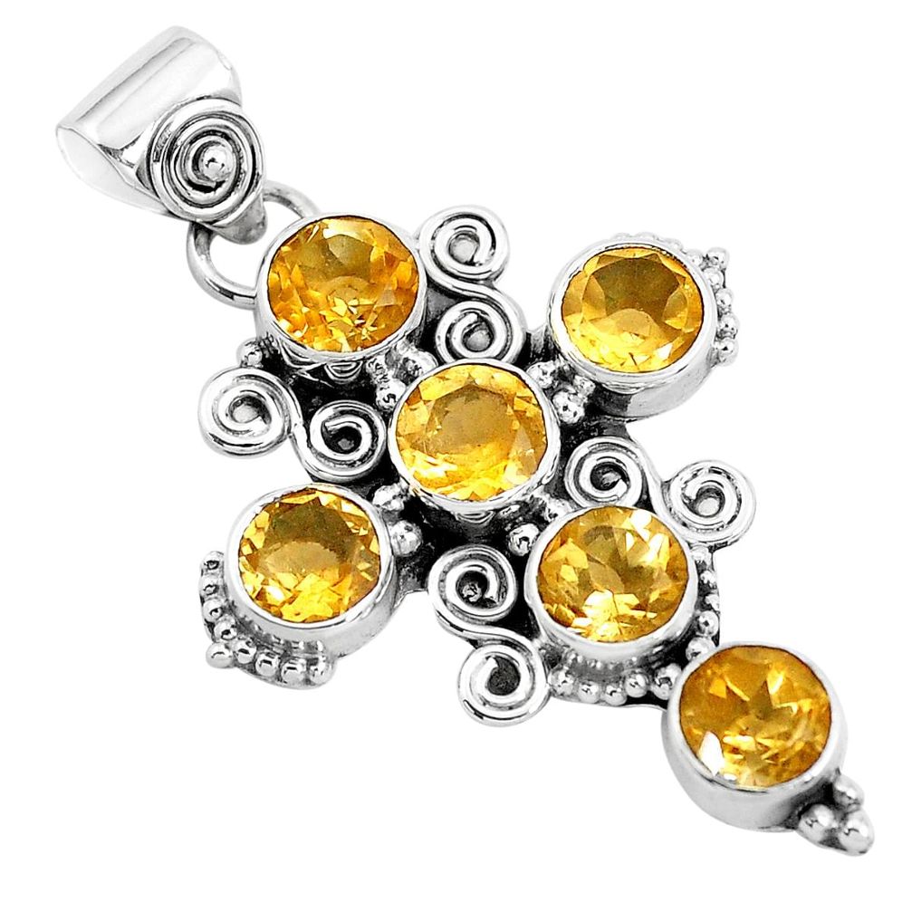 925 sterling silver 8.42cts natural yellow citrine holy cross pendant p35984