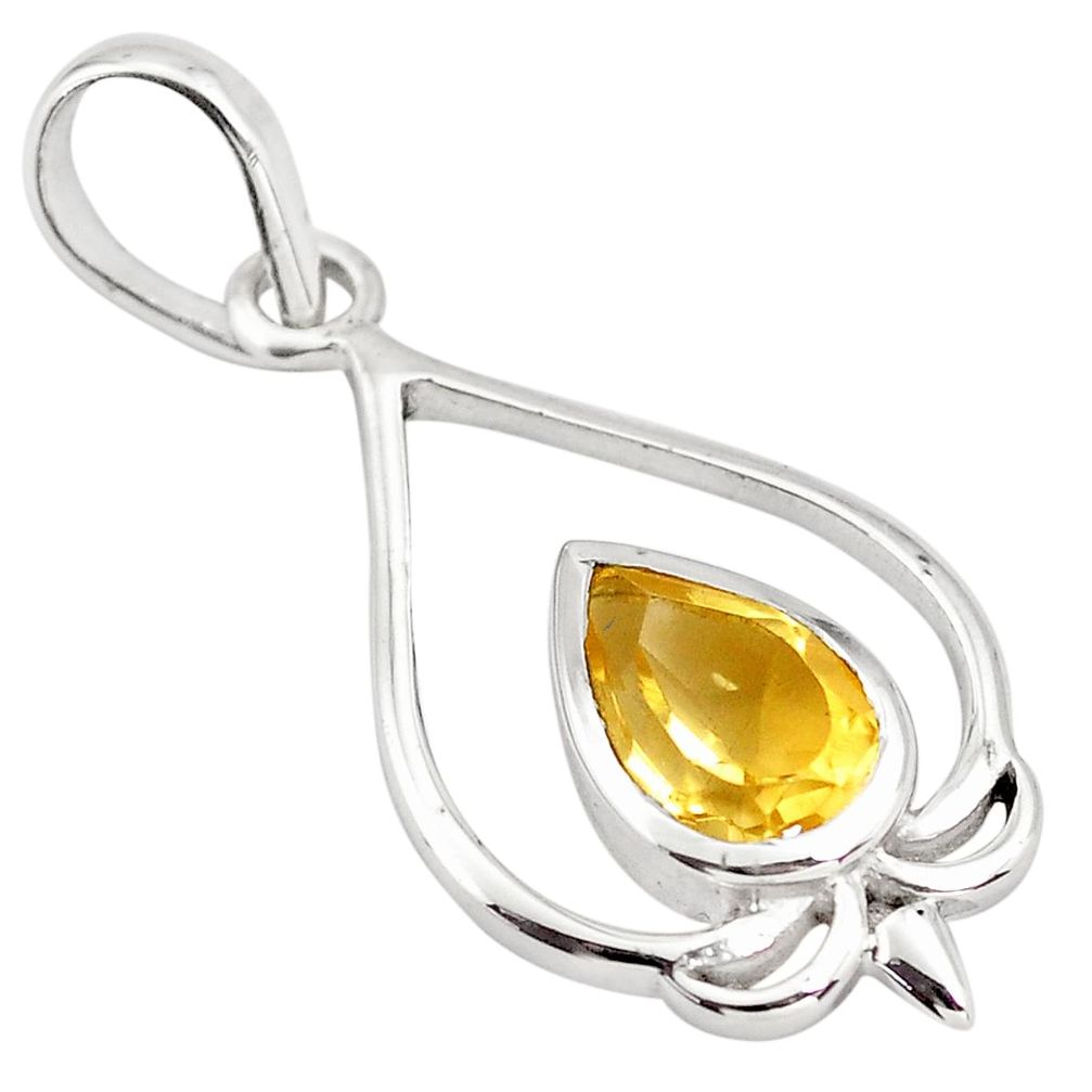 925 sterling silver 2.28cts natural yellow citrine pear pendant jewelry p82530