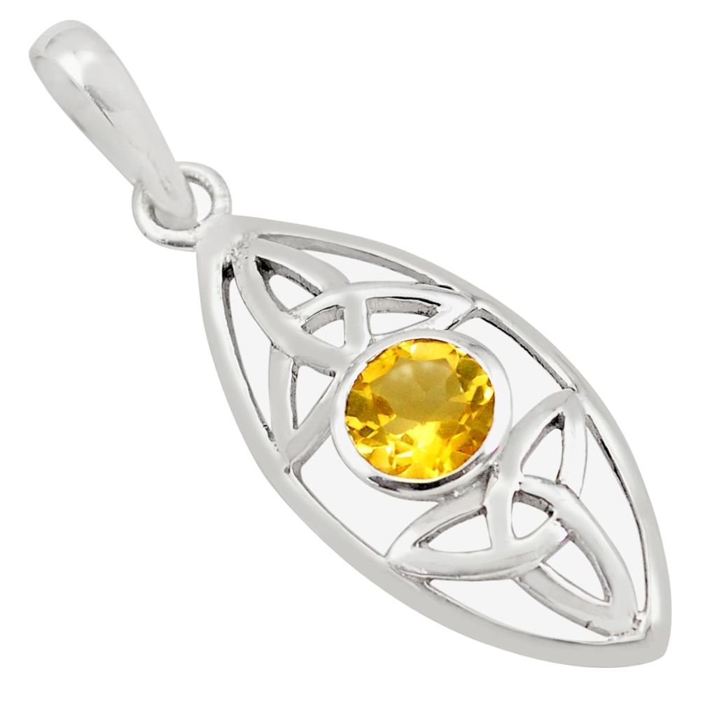 925 sterling silver 1.24cts natural yellow citrine round pendant jewelry p82118