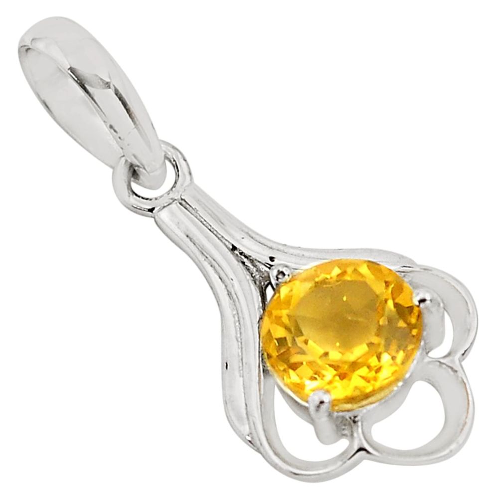 925 sterling silver 2.37cts natural yellow citrine round pendant jewelry p83987
