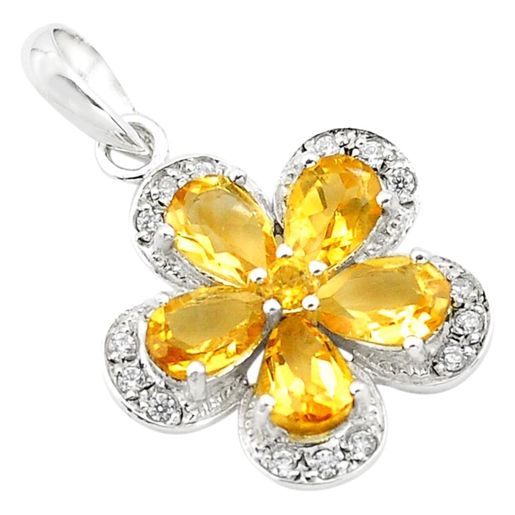 925 sterling silver 7.82cts natural yellow citrine white topaz pendant p73817