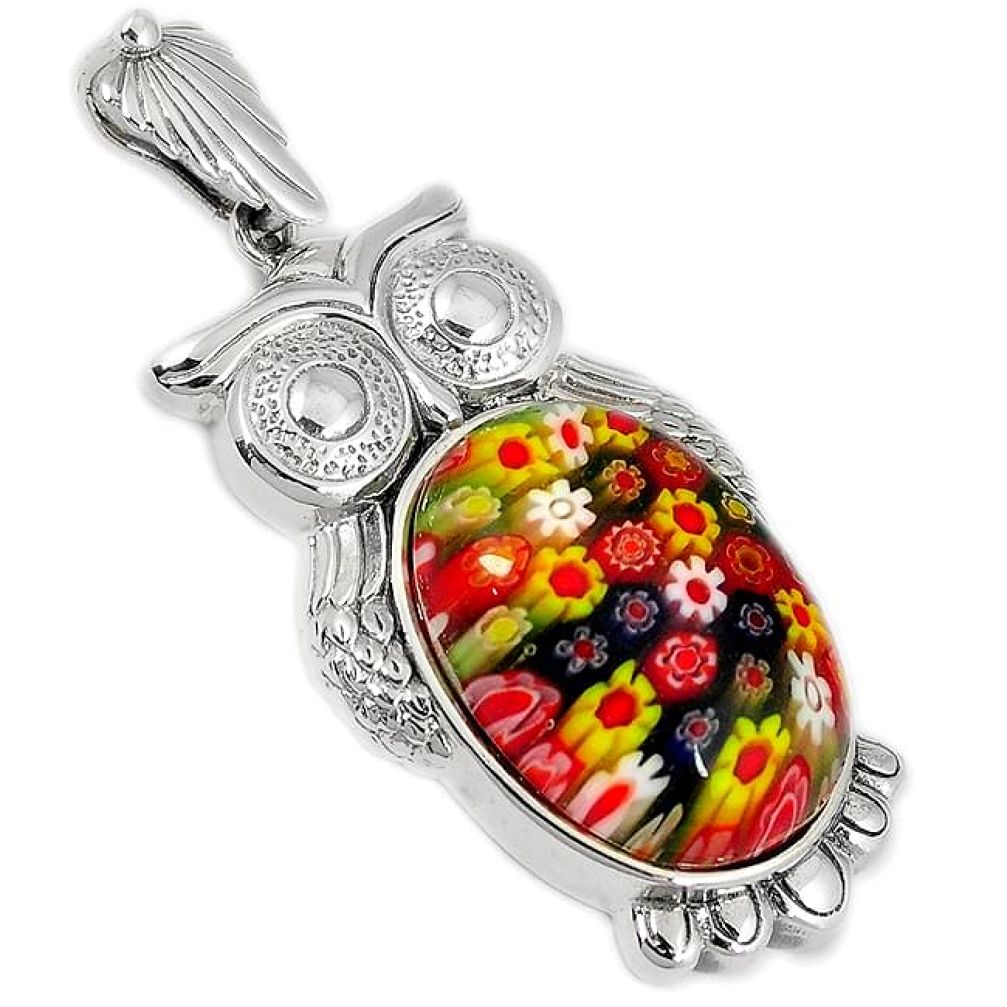 925 sterling silver pendant jewelry multi color italian murano glass owl h46945