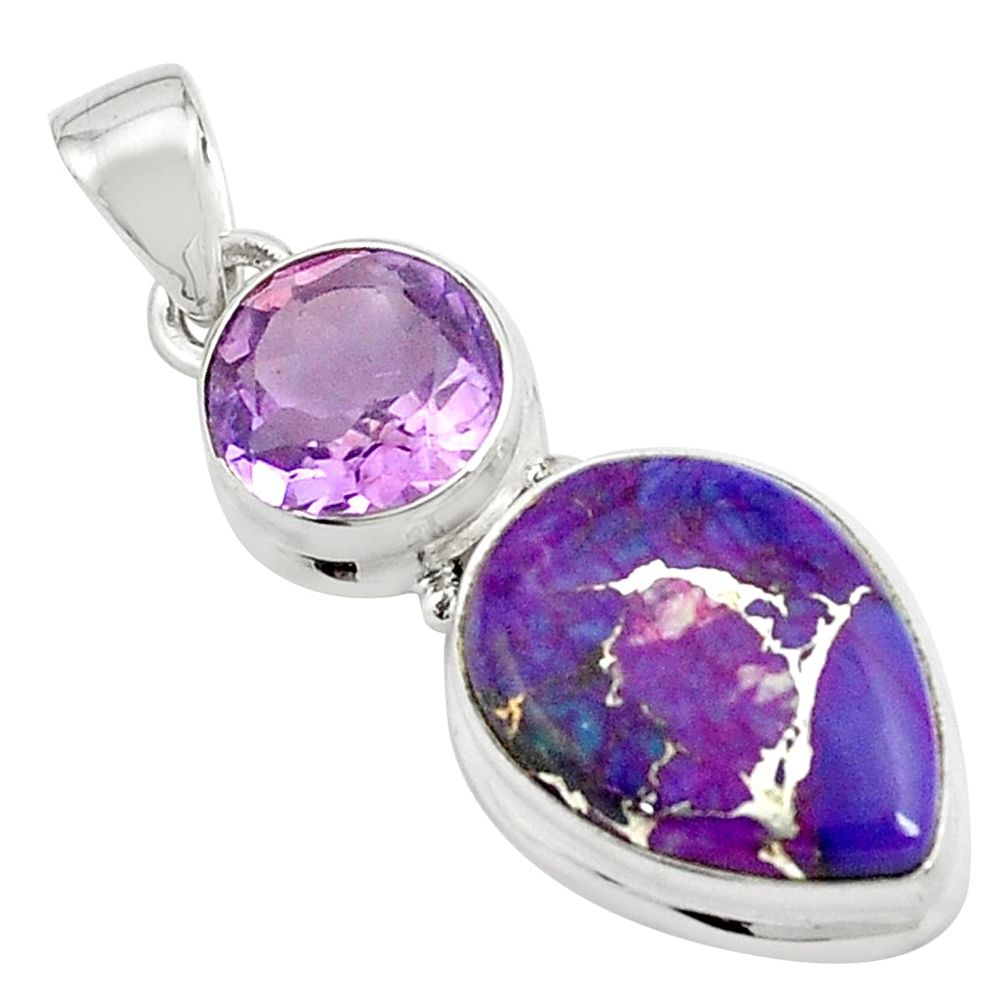 925 sterling silver 16.06cts purple copper turquoise amethyst pendant p78448