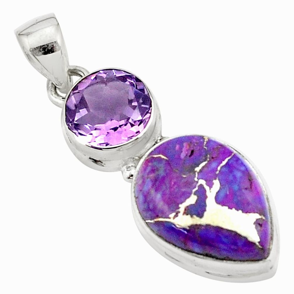 925 sterling silver 17.42cts purple copper turquoise amethyst pendant p78456