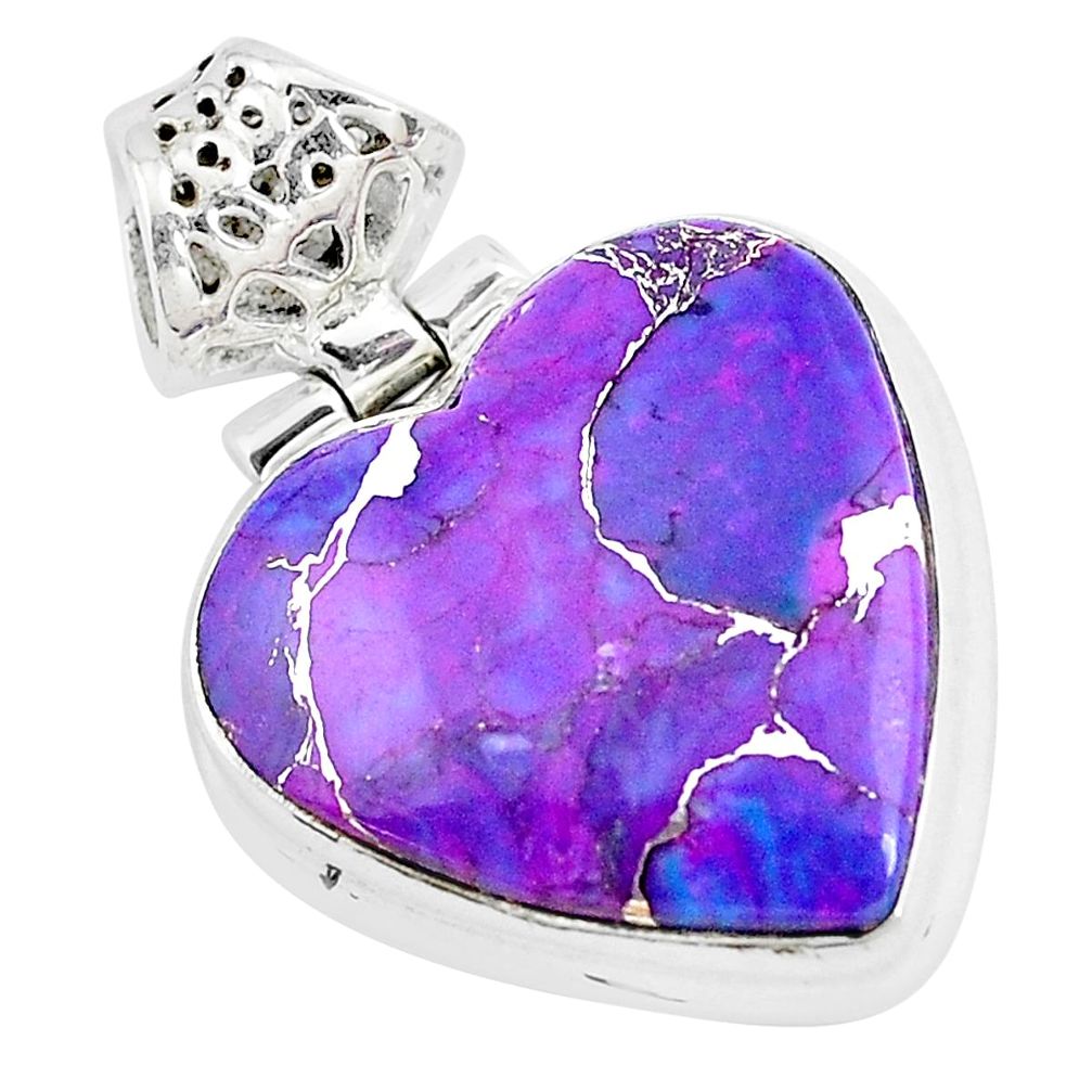 925 sterling silver 16.06cts purple copper turquoise heart pendant p40435