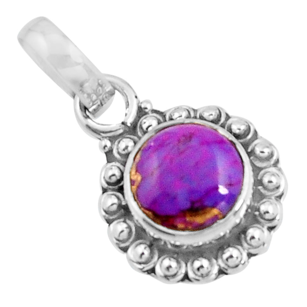 925 sterling silver 3.50cts purple copper turquoise round pendant jewelry d32579