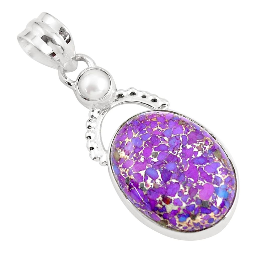 925 sterling silver 14.06cts purple copper turquoise white pearl pendant d31757