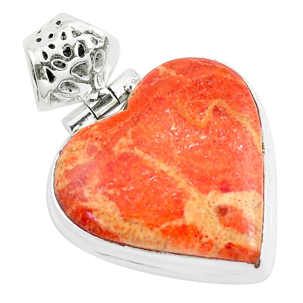 925 sterling silver 17.93cts red copper turquoise heart pendant jewelry p40424
