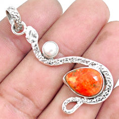 925 sterling silver 5.82cts red copper turquoise pearl snake pendant p49295