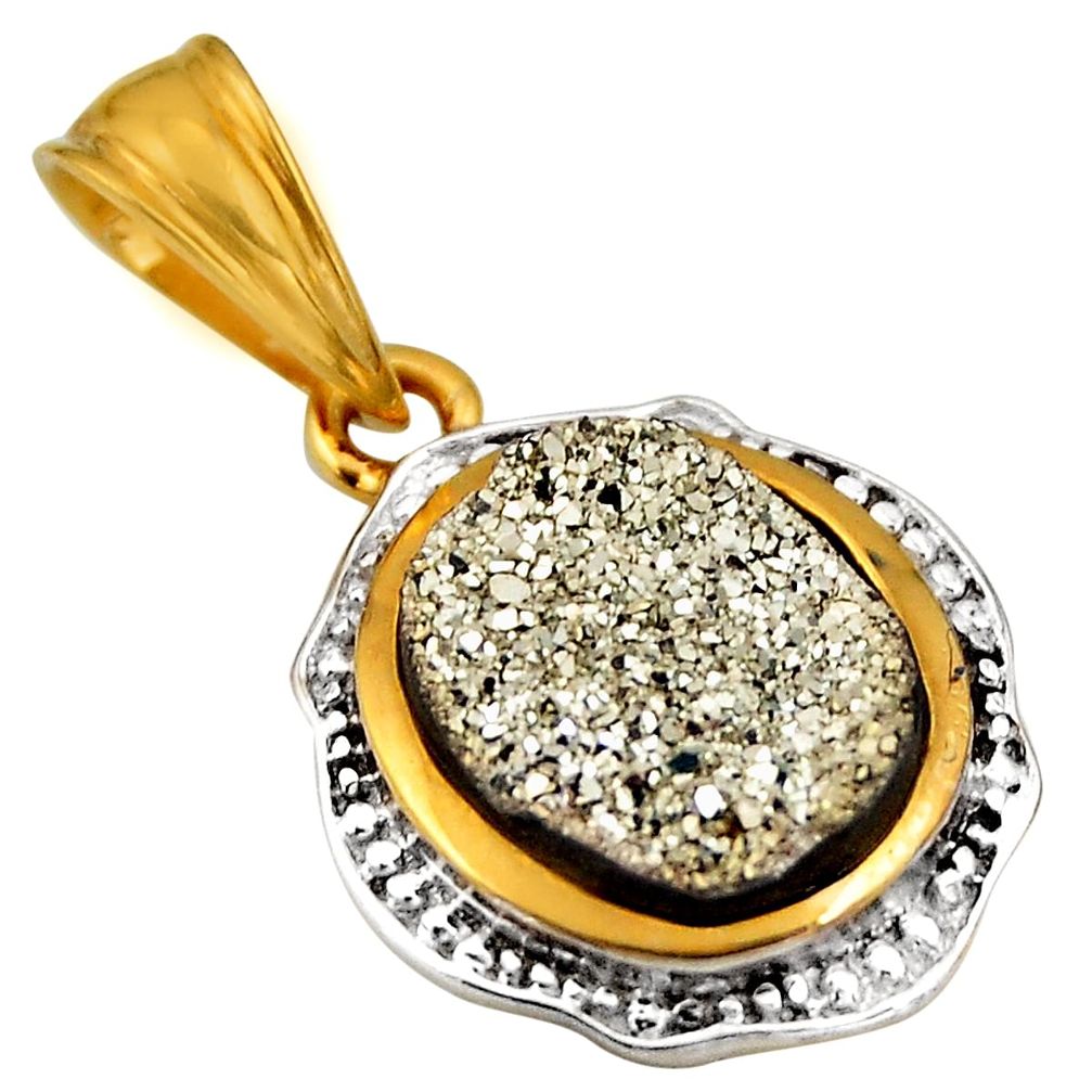 925 sterling silver 3.31cts silver druzy 14k gold pendant jewelry c5497