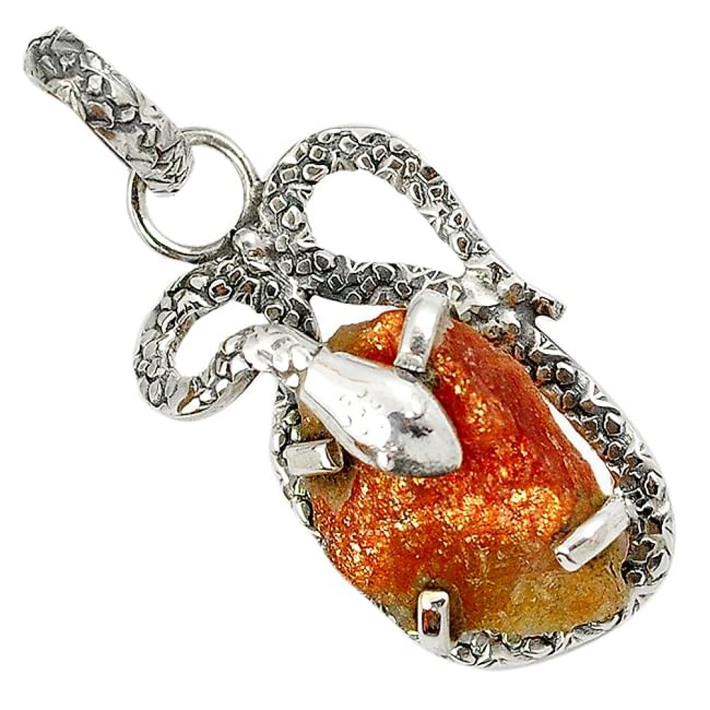 925 sterling silver snake natural orange sunstone rough pendant jewelry h96344
