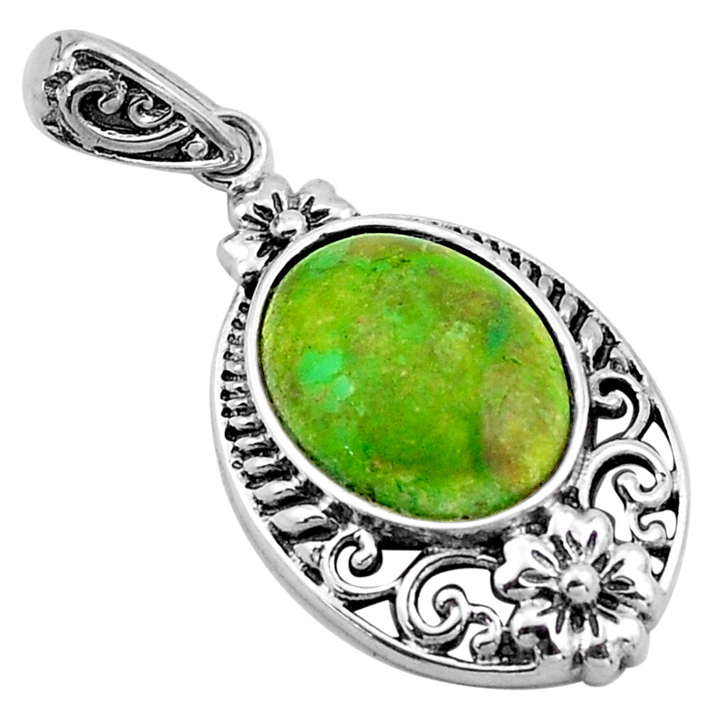 LAB 925 sterling silver 5.54cts southwestern green copper turquoise pendant c4850