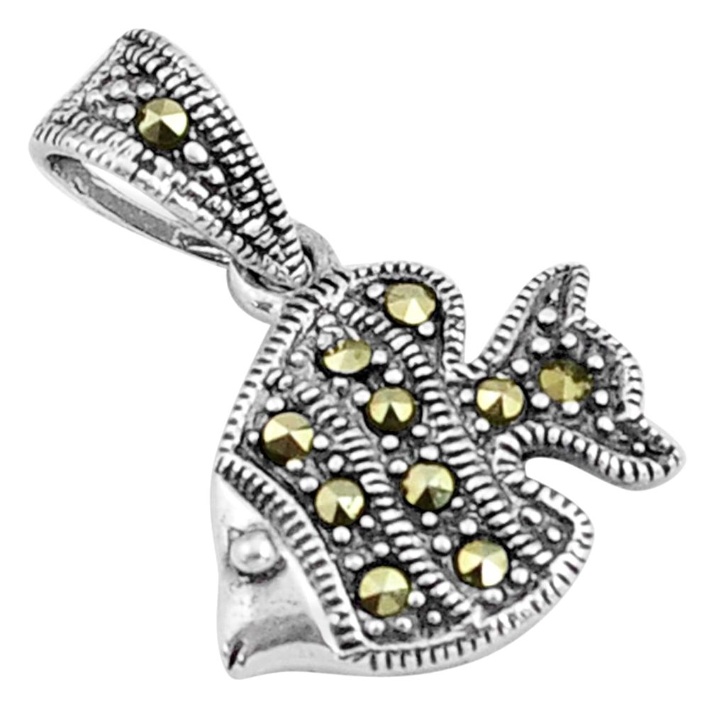925 sterling silver 2.45gms swiss marcasite fish pendant jewelry c4498