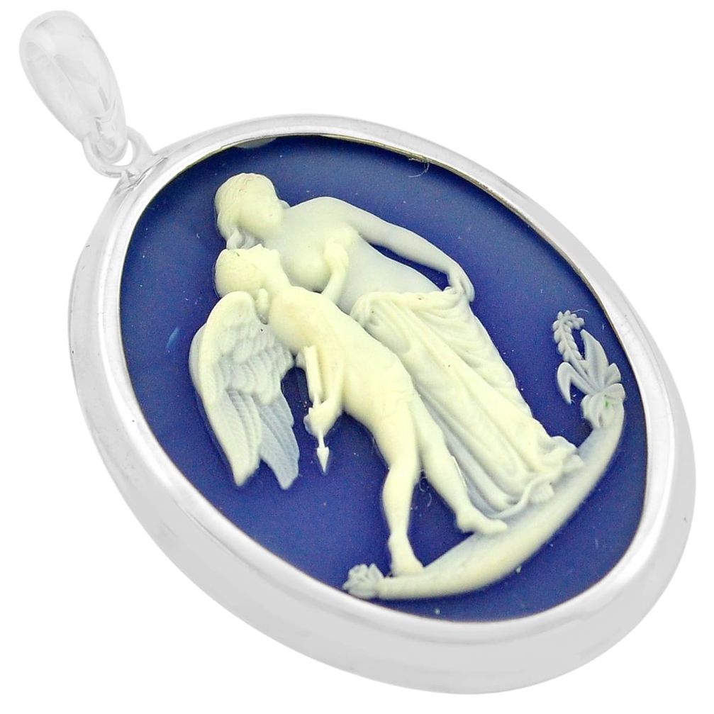 925 sterling silver 21.48cts white mother baby love cameo pendant jewelry c4347