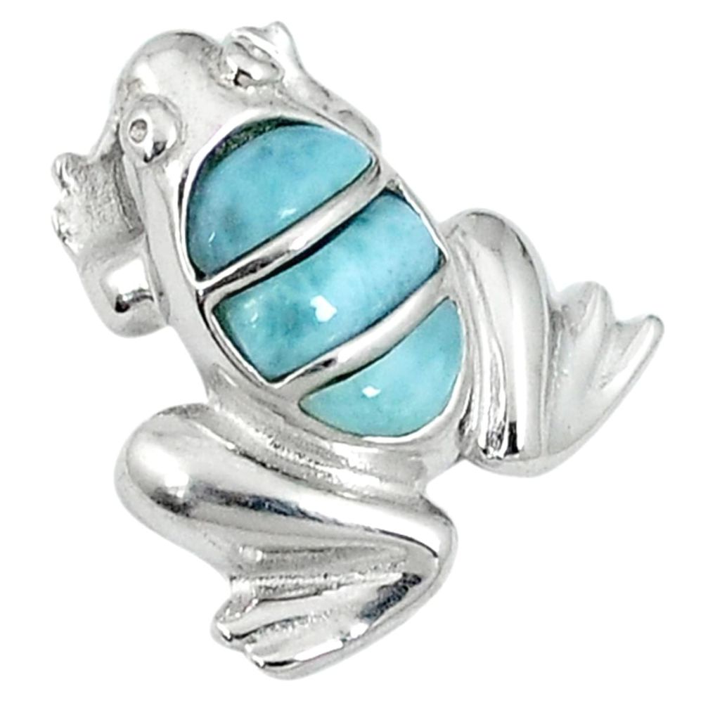 Natural dominican republic blue larimar 925 silver frog pendant jewelry a22790