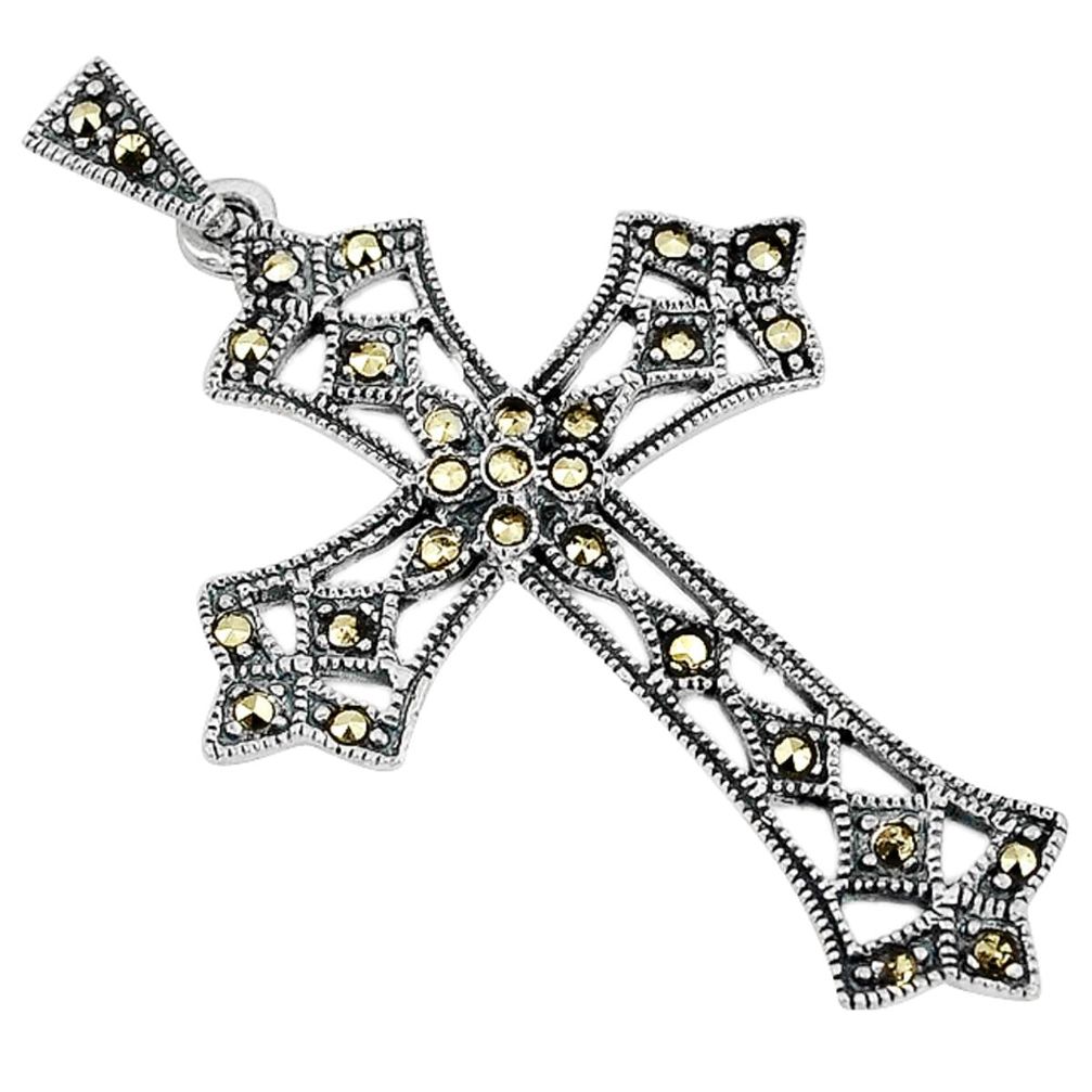 Fine marcasite 925 sterling silver holy cross pendant jewelry a29994