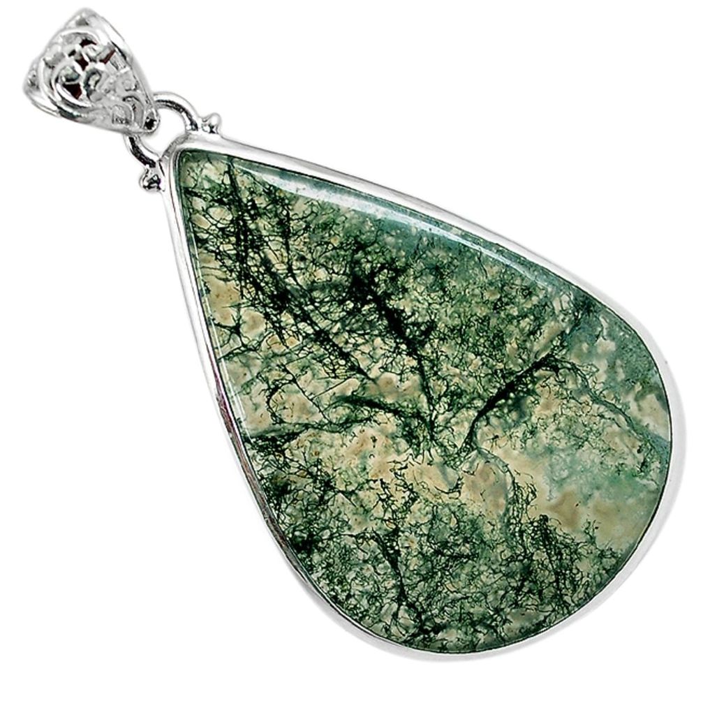 Natural green moss agate pear 925 sterling silver pendant jewelry a30745