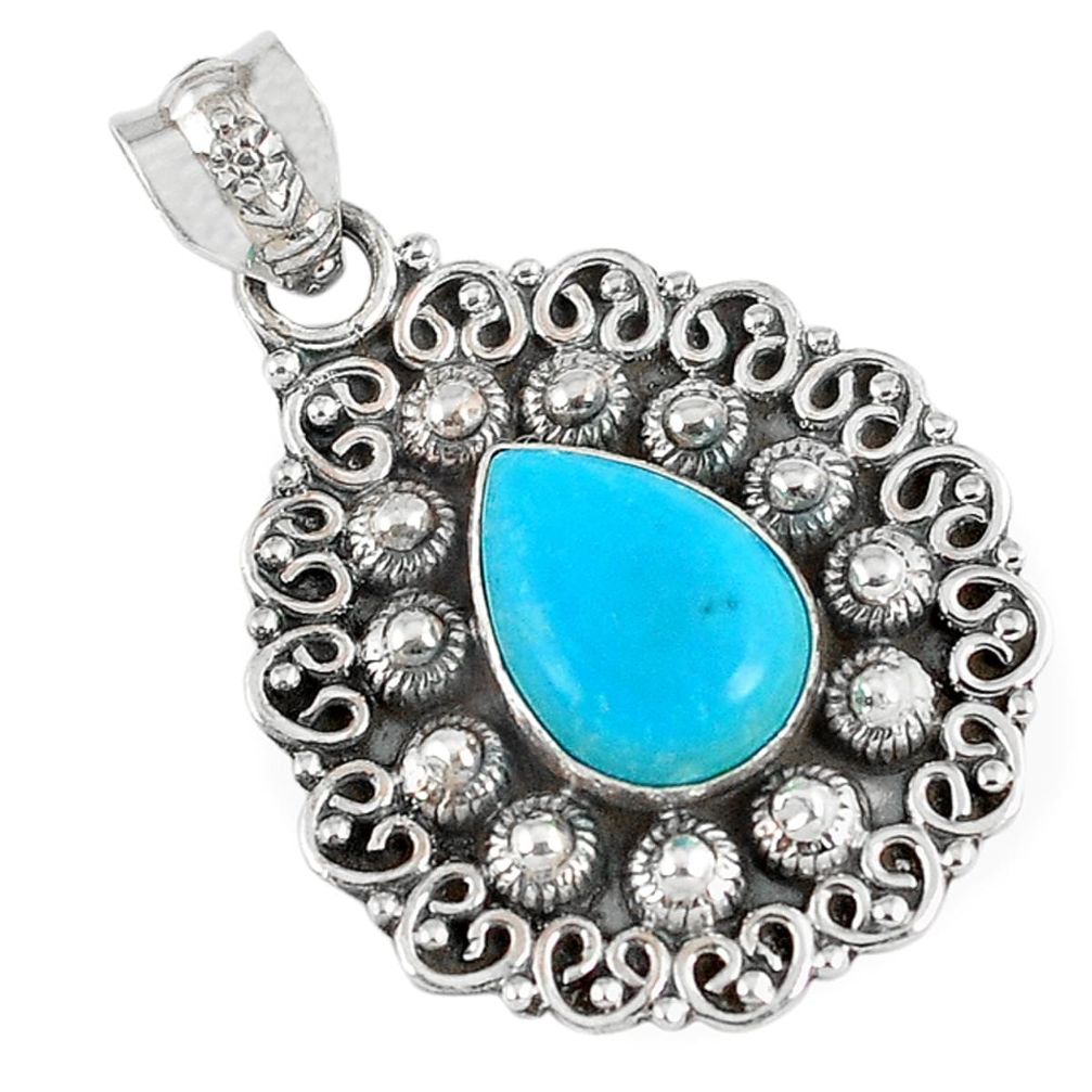 925 sterling silver blue sleeping beauty turquoise pear pendant jewelry a30753