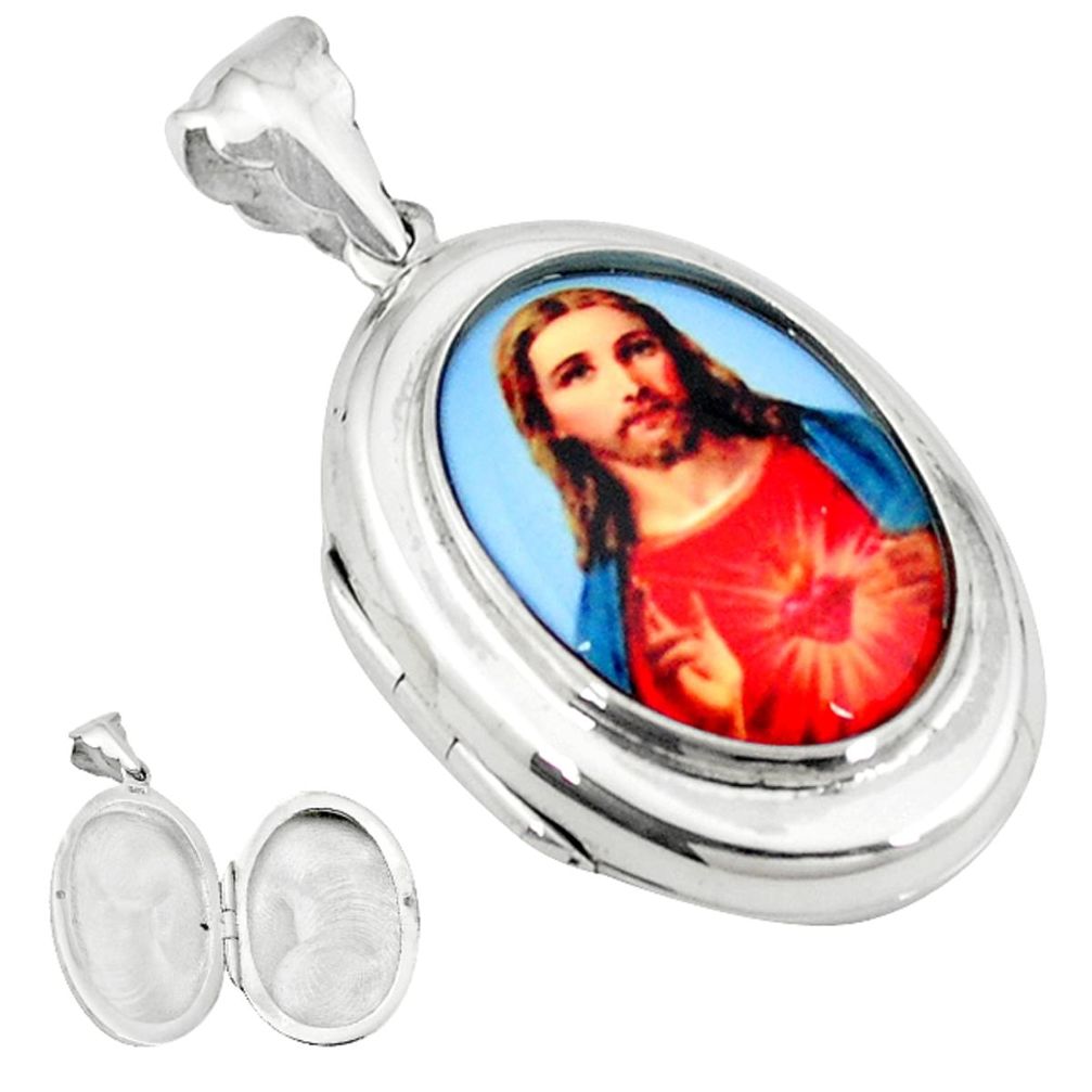 925 sterling silver multi color jesus cameo oval poison box pendant a42858