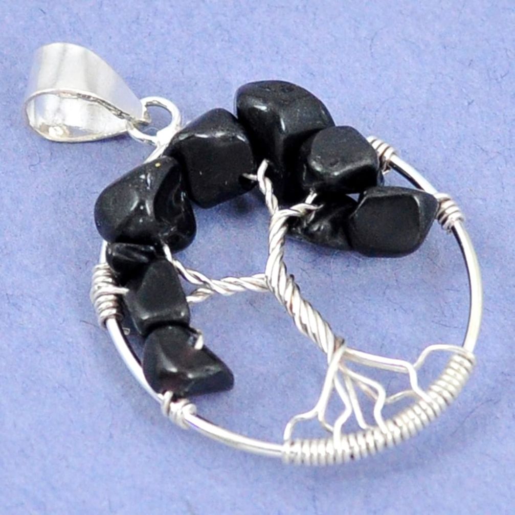 Natural black onyx 925 sterling silver tree of life pendant jewelry a42906