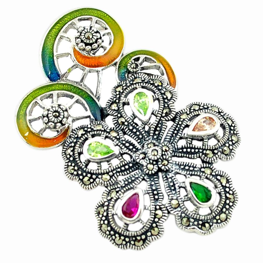 925 silver natural champagne topaz multi color enamel pendant jewelry a43590