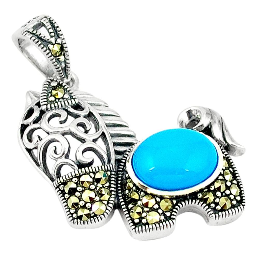 Blue sleeping beauty turquoise swiss marcasite 925 silver pendant a45184