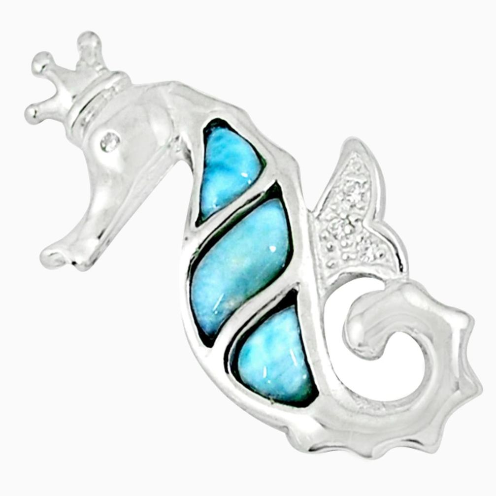 Natural blue larimar topaz 925 sterling silver seahorse pendant a46854
